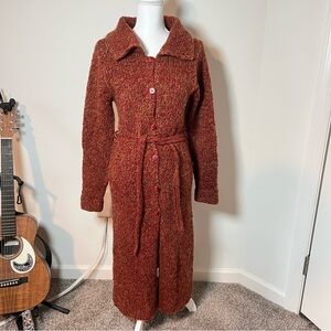 CABO Y2K Red & Brown Collared Midi Wool Blend Button-Up Cardigan 🍂 🧶